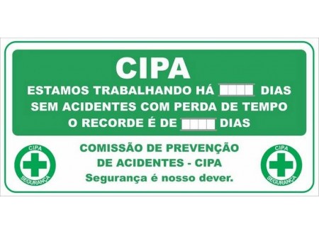PLACA CONTROLE ESTATÍSTICO DE ACIDENTES- PLACA CIPA 